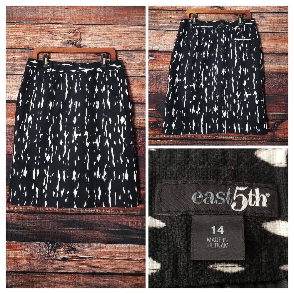 East 5th Pencil Skirt 14 Black White Abstract Print Lined Cotton Zip Back